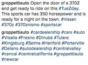 Here are some hashtags for a car post. 