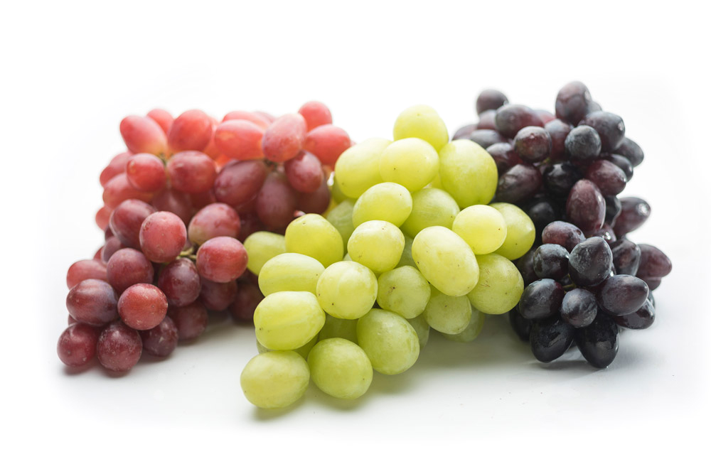 Red, green, and black grapes