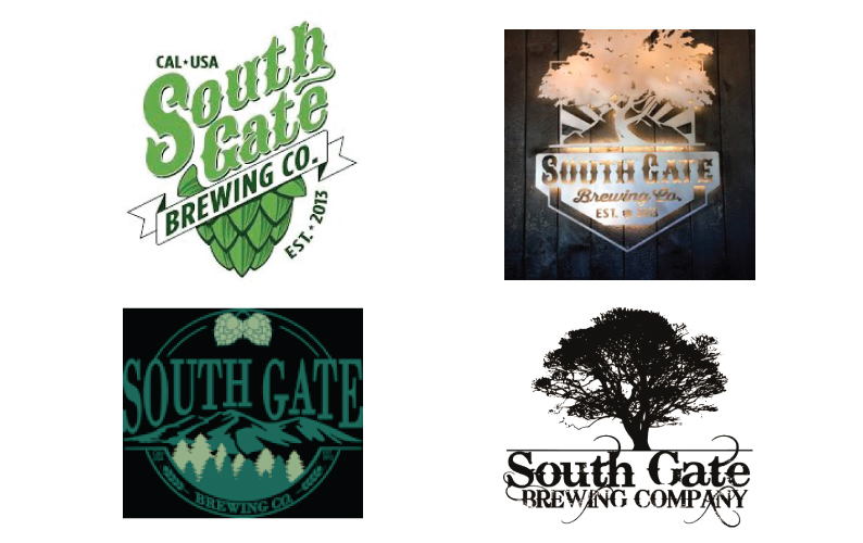 4 different logos South Gate Brewing Company used in the past