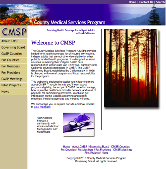 County Medical Services Program old website